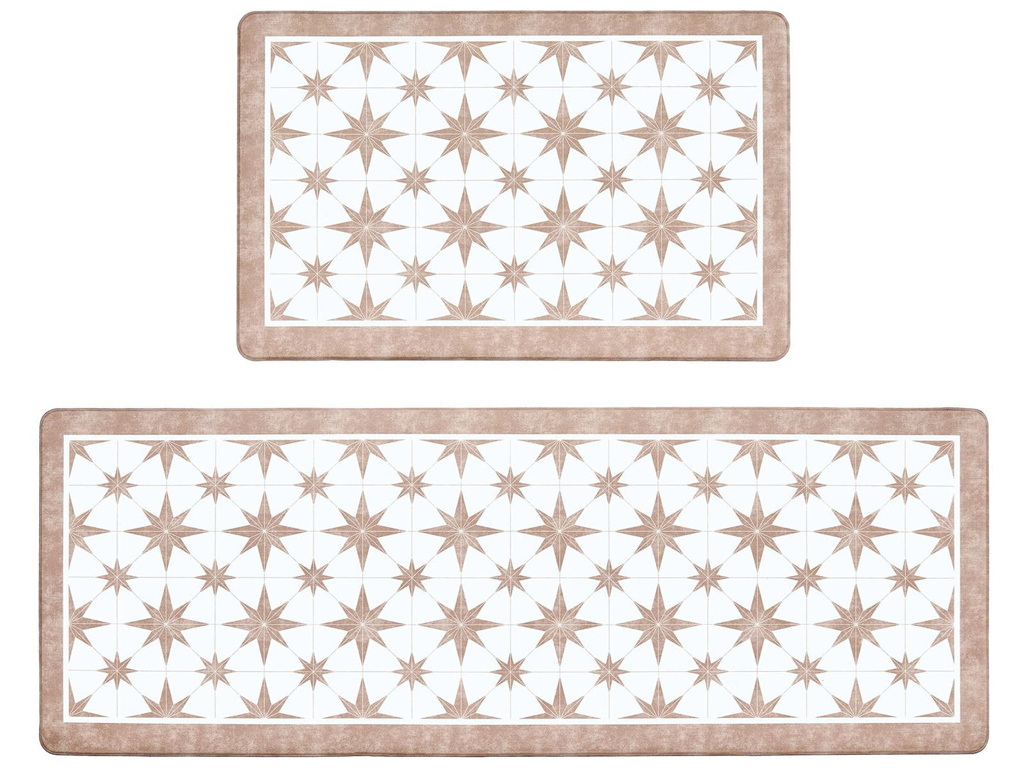 OnesCosy Anti Fatigue Kitchen Mat Set of 2, Beige Kitchen Floor Mat, Cushioned Kitchen Rug, Non Slip Comfort Standing Mat for Floor, Tan Star Tile, 17.3"x27.6"+17.3" x47.2