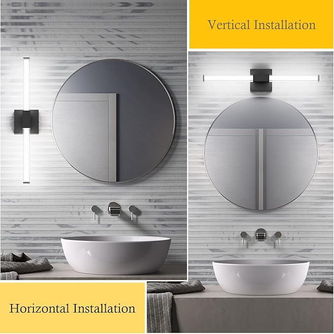 Ralbay 24inch Black Bathroom Vanity Light Bar 22W Modern LED Vanity Lights Matte Black Bathroom Wall Mounted Light Fixtures Over Mirror(5500K White Light)