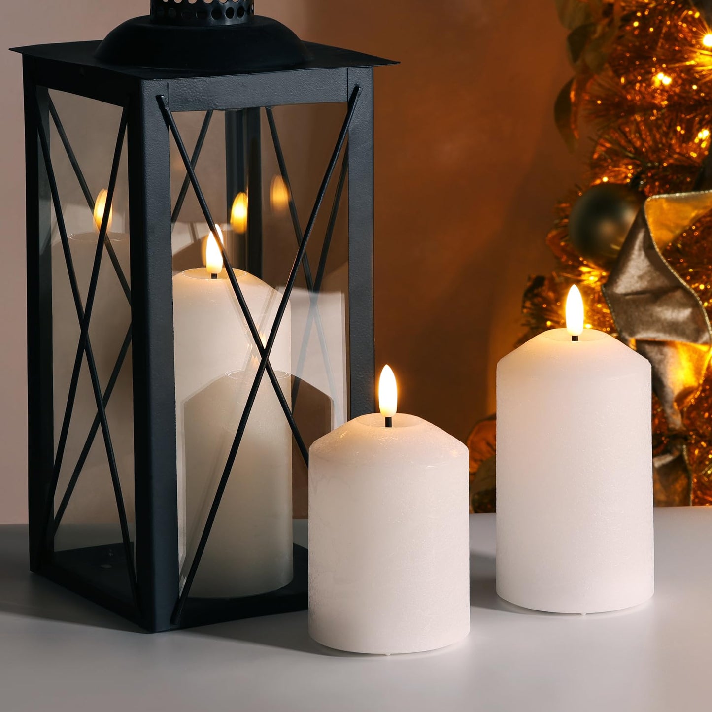Girimax White Flameless Pillar Candles with Remote, Real Wax LED Candles Battery Powered Flickering Set of 3