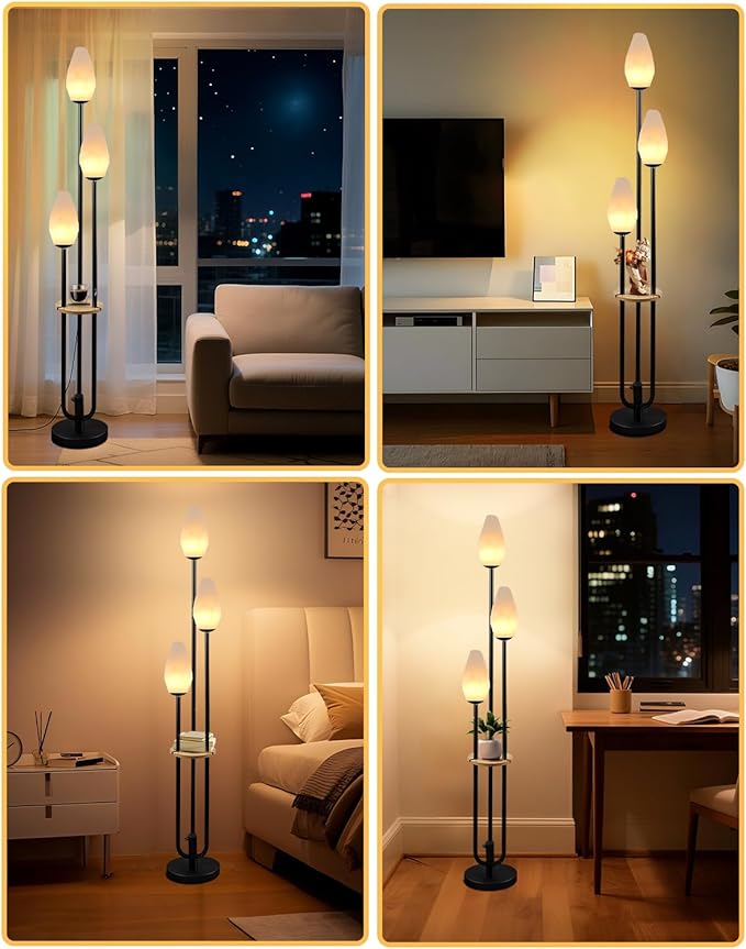Lightdot Black Dimmable Floor Lamp with Table, 63IN Mid-Century Oval Floor Lamps with 3000K Soft Warm White Bulbs, 3-Lights Candle Holder Style Modern Tall Standing Lamp for Living Room