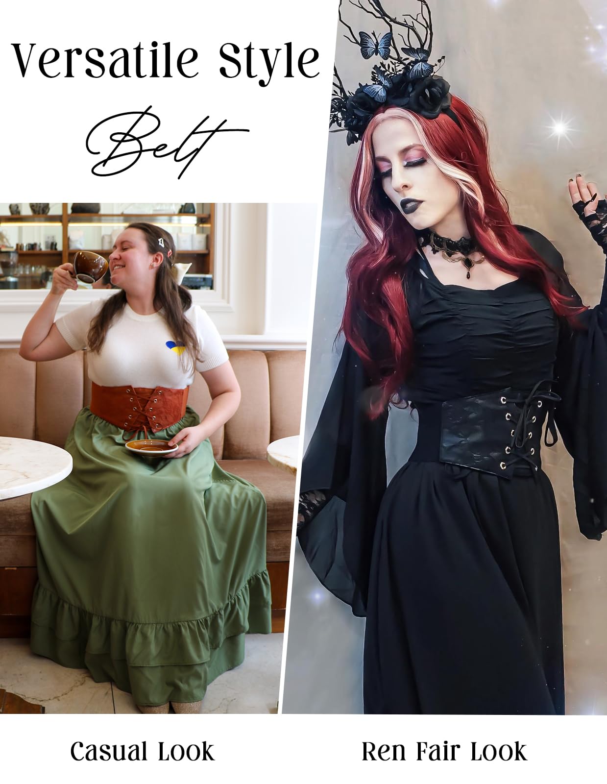 GRACE KARIN Women's Elastic Wide Waist Belt Renaissance Pirate Corset Cinch Belt Cosplay Costume with Press Button Coffee M