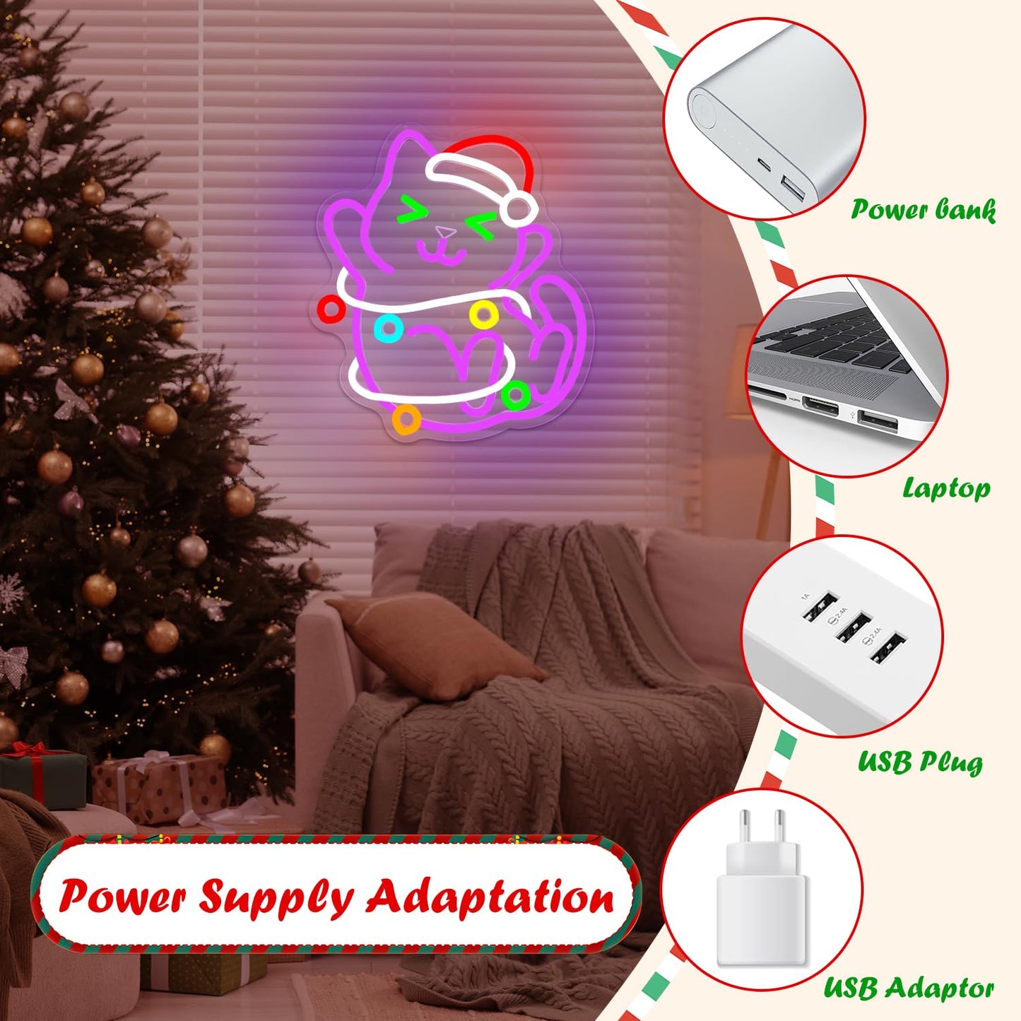 Jeanchrl Cat Christmas Neon Sign for Wall Dimmable Black Cat Decor Neon Light Sign for Bedroom Living Room Kids Room Meowy LED Signs Cute Christmas Neon Wall Art Ornament Gifts for Children Family