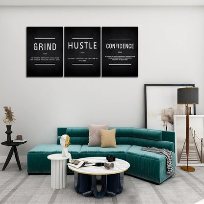 KAWAHONE Canvas Painting Wall Art, Grind Hustle Execution Motivational Wall Art Decoration Posters Prints for Living Room Bedroom, Office Decor, Gallery-Wrapped Canvas Art Set Framed Ready to Hang
