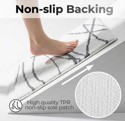 Tititex Luxury White Grey Curve Line Bathroom Rug, 16x24 inch Classic Extra Soft and Absorbent Microfiber Bath Rugs, Non-Slip Plush Shaggy Bath Carpet, Bath Mat for Bathroom, Tub and Shower