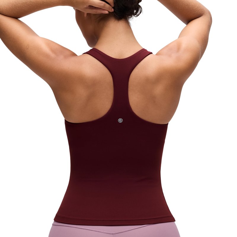 CRZ YOGA Butterluxe Workout Racerback Tank Tops for Women - Padded Athletic Spandex Yoga Shirts with Built in Bra Red Merlot Medium