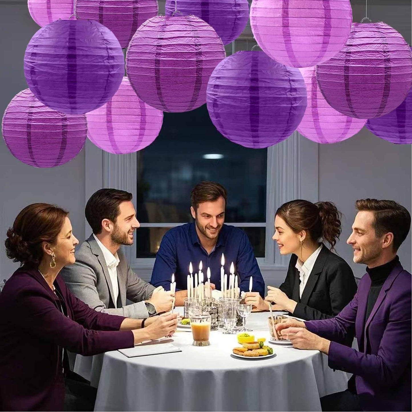 KUNYYI Purple Paper Lanterns 12Pcs Hanging Lanterns for Birthday Party, Wedding, Home Decor, Baby Shower Festive Decoration