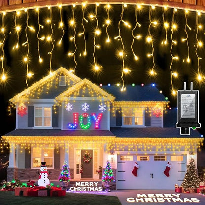 1620 LED 164ft Christmas Icicle Lights Outdoor,8 Modes Fairy Curtain Icicle String Lights with 360 Drops, Twinkly Lights Plug in Timerr Memory for Outdoor Holiday Wedding Party (Warm White)