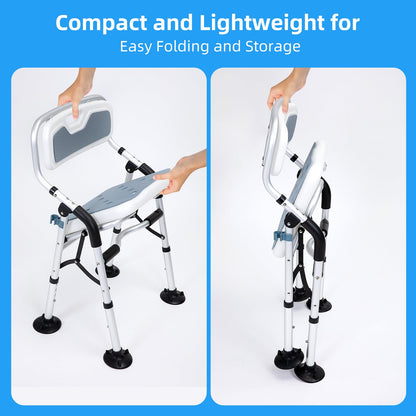 Fasjloctavty Shower Chair for Inside Shower,Foldable Shower Chair for Elderly and Disabled, Adjustable Height Chairs with Padded Arms and Back for Bathroom,Compact and Comfortable，Regular Standard