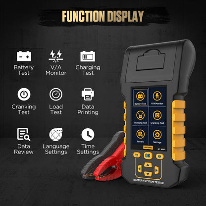 AUTOOL Car Battery Tester 12V 24V Automotive Battery Load Tester with Printer 20-2000CCA Alternator Tester, Cranking & Charging & Leakage Test, 3.2" Screen with Data Review Reverse Polarity Protection