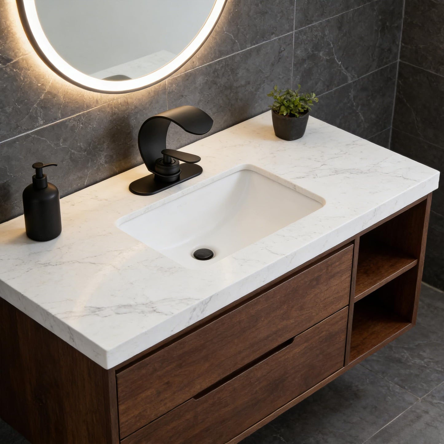Ameletai Black Waterfall Single Hole Bathroom Sink Faucet, 304 Stainless Steel Single Handle Modern Bathroom Faucet, Snake Shape Design Basin Tap, Single Handle Basin Tap with Pop Up Drian Supply Line