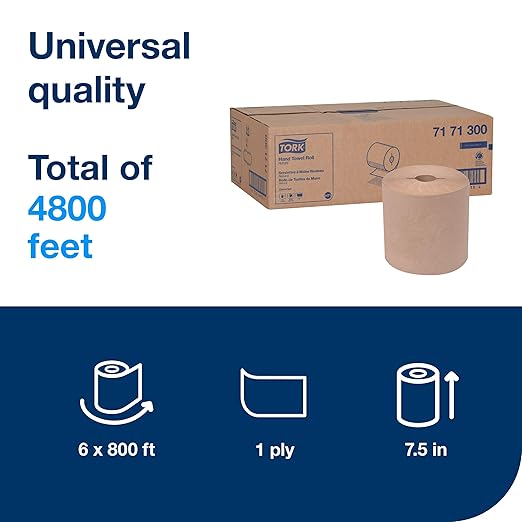 Tork Hand Towel Roll, 100% Recycled, 6 Rolls x 800 ft