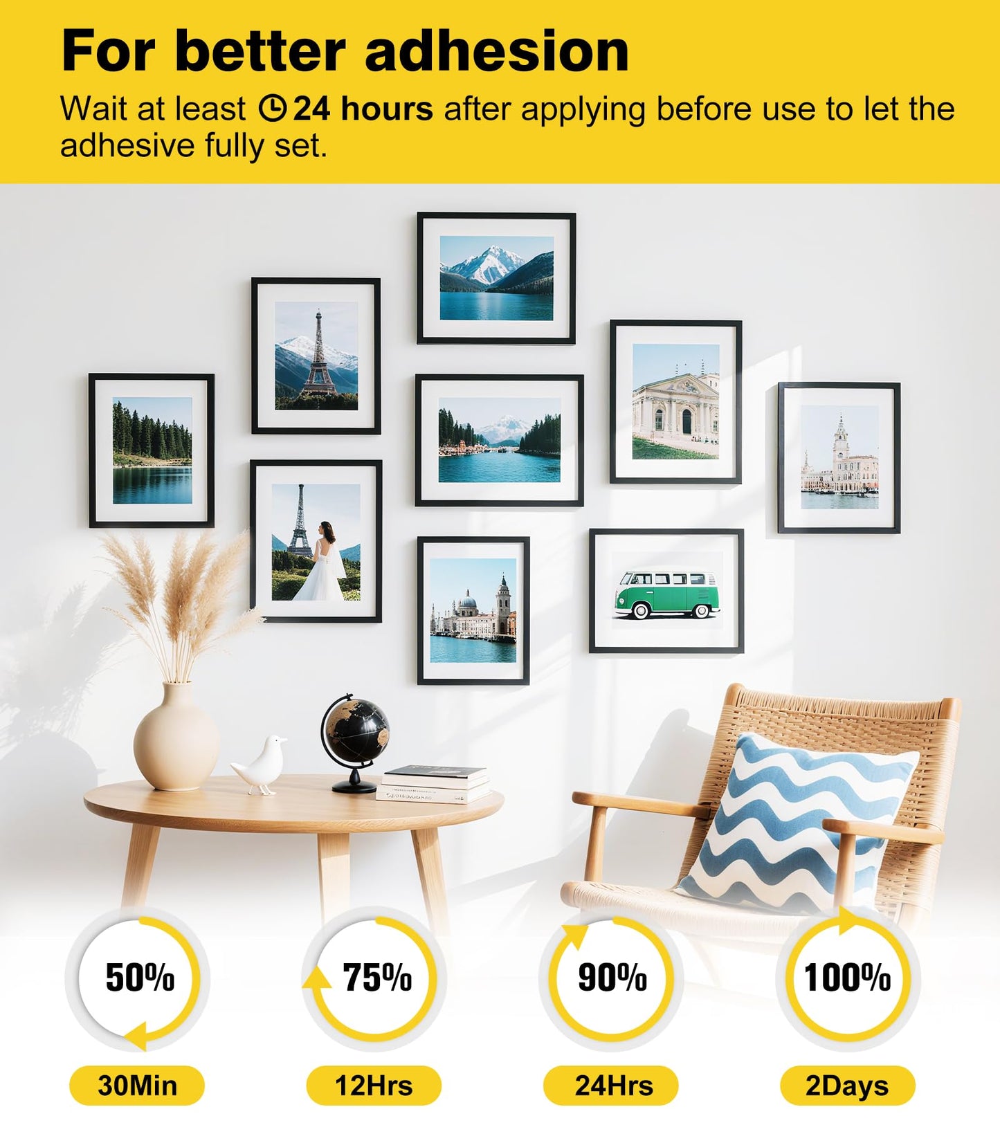 Picture Hanging Strips Heavy Duty, Damage Free Picture Hangers for Walls without Nails/Tools, Wall Sticky Hook and Loop Adhesive Strips Kit for Poster, Home, Office, 40 Strips/20Pairs-Medium