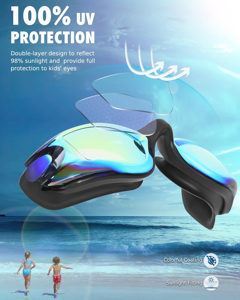Aegend Swim Goggles for Kids Youth 3-14 Anti-Fog Anti-UV Comfort Fit Goggles for Swimming