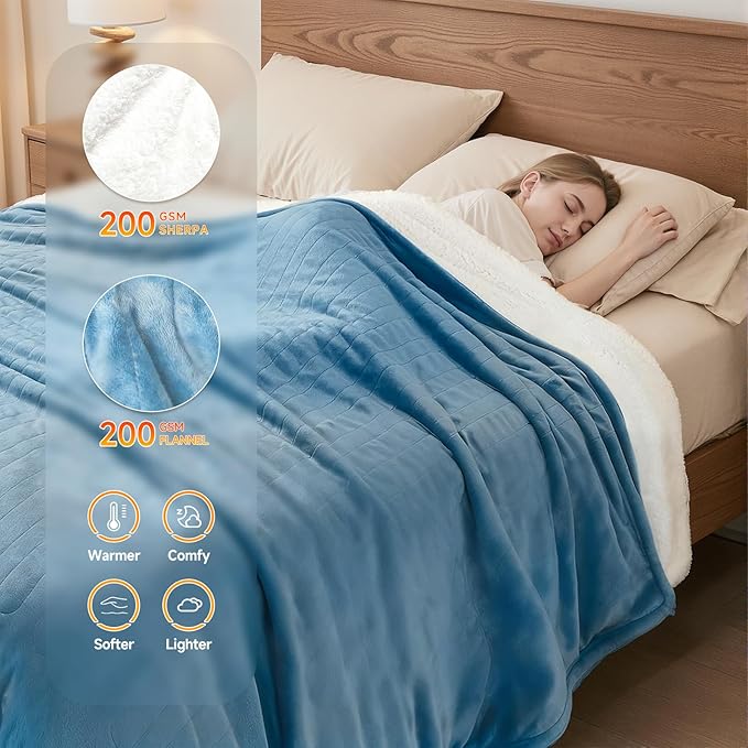 Heated Blanket Electric Blanket Queen Size 84"x90" Fast Heating Electric Blanket with Dual Control 10 Heat Levels & 10 Hours Auto-Off Overheat Protection Cozy Soft Flannel Heated Throw Blanket