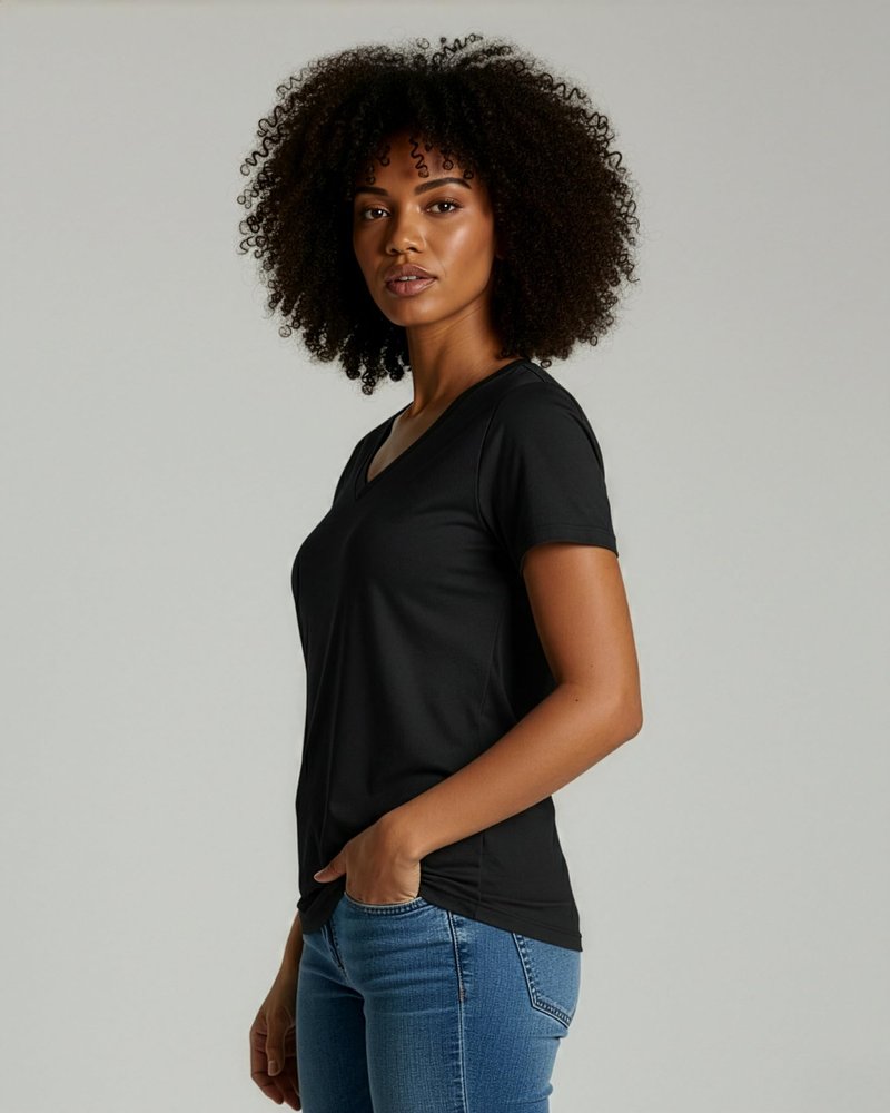 Real Essentials 4 Pack: Women's Classic-Fit Cotton Short-Sleeve V-Neck T-Shirt (Available in Plus Size)