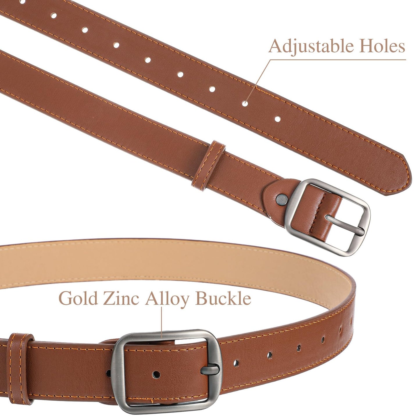 Douaowoc 5 Pack Women Leather Belts for Jeans Ladies Waist Belt Women's Belt with Pin Buckle with Slive Buckle for Pants Dress