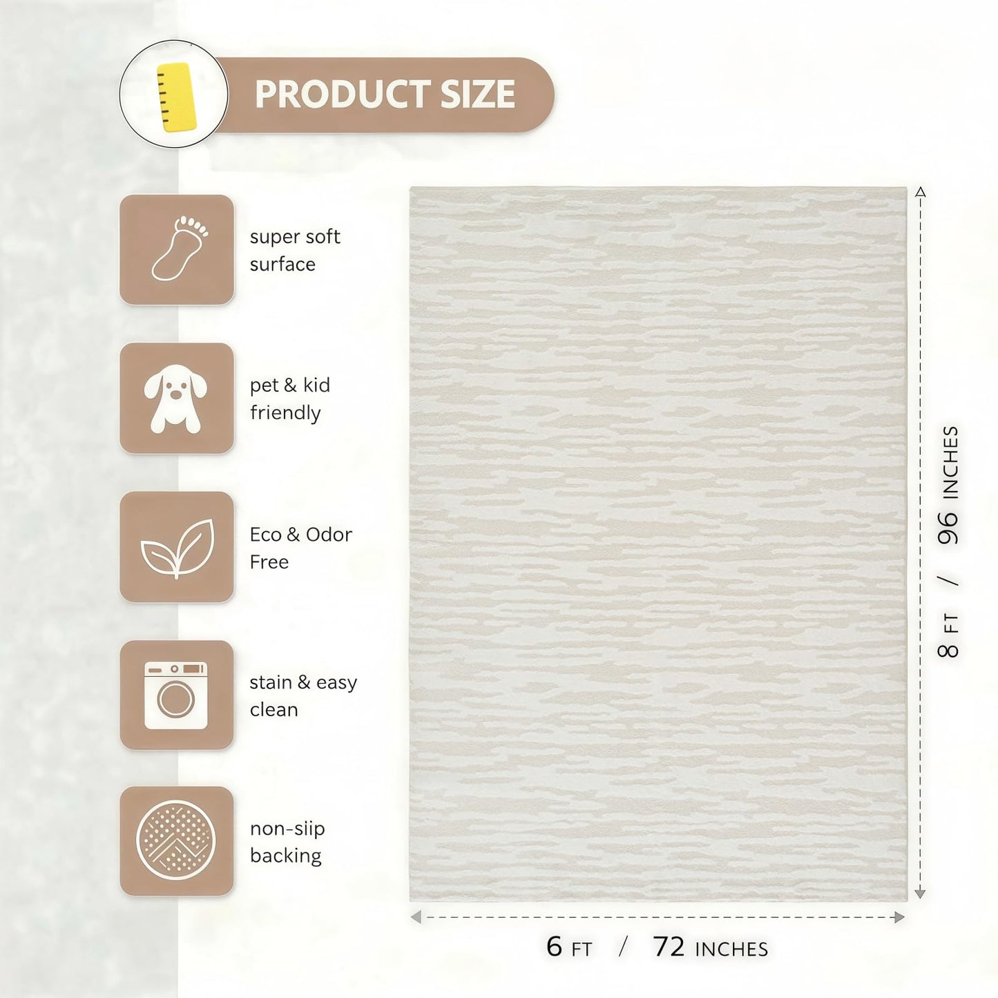 Raygomi Textured High-Low Striped Area Rug for Living Room Bedroom, Modern, Wabi-Sabi, Minimalist, Japandi, Neutrel, Washable Soft Cozy 6 * 8 feet