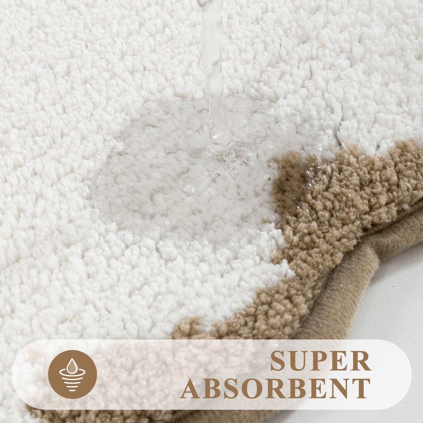 Pauwer Bathroom Rug Sets 3 Piece, Scalloped Bath Rugs, Beige and Khaki