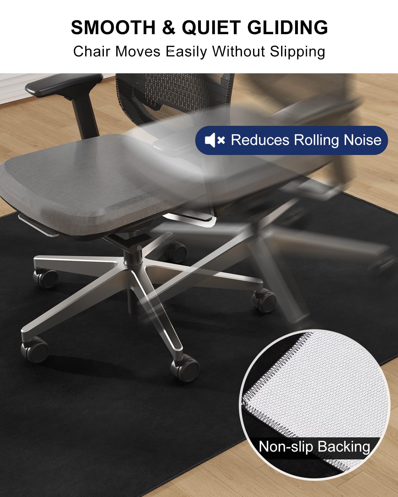 SALLOUS Chair Mat for Hard Floors, 51"x63" Washable Chair Mat Under Desk, Smooth Rolling Desk Chair Mat, Anti Slip Hard Floor Protector, Noise Reducing Desk Rug for Home Office Chair (Black)