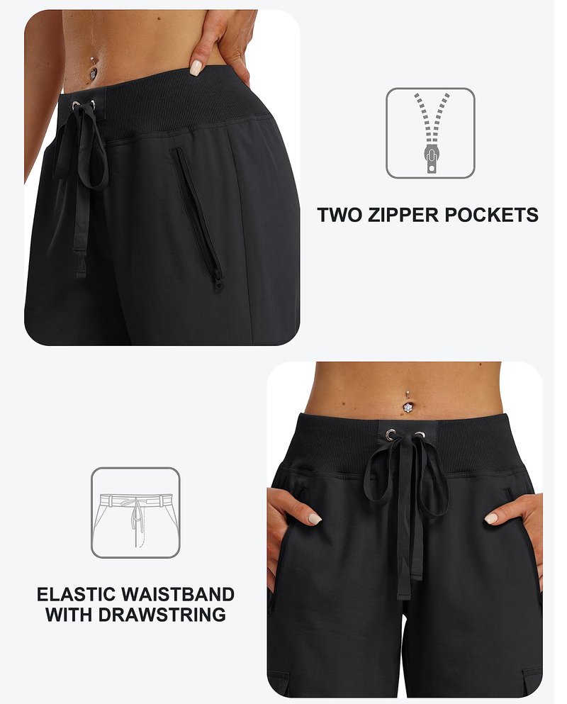 MoFiz Women's Cargo Capris Pants Loose Fit Casual Hiking Pants Lightweight Quick Dry Travel Summer Pants for Women Black XL