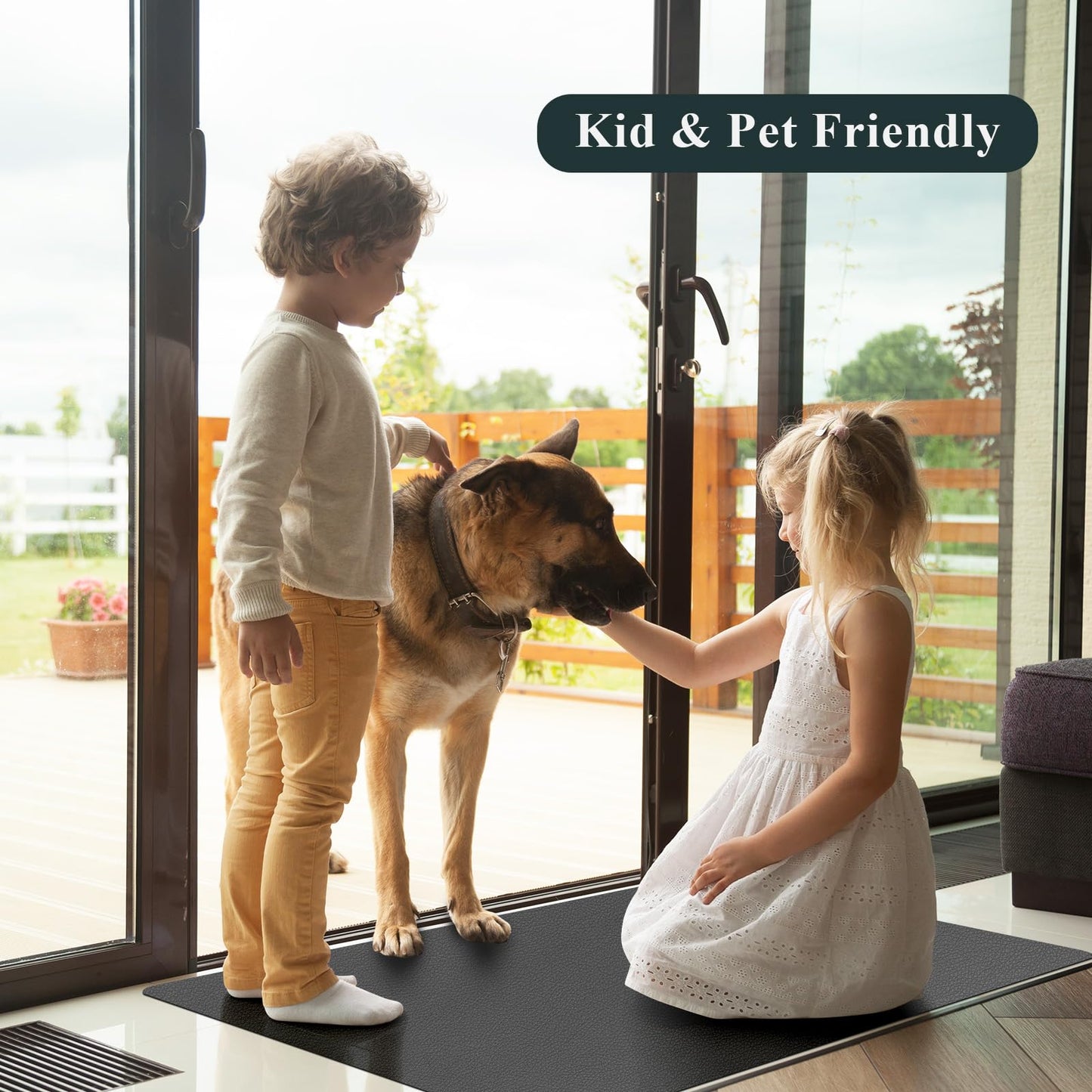 FURKIT Front Door Mat Indoor Outdoor, Waterproof Low Profile Entrance Mat for Back Door, Leather-Look Soft PVC Rug for Entryway, Easy Clean and Stain Resistant Doormat, Dark Gray, 2×3 ft