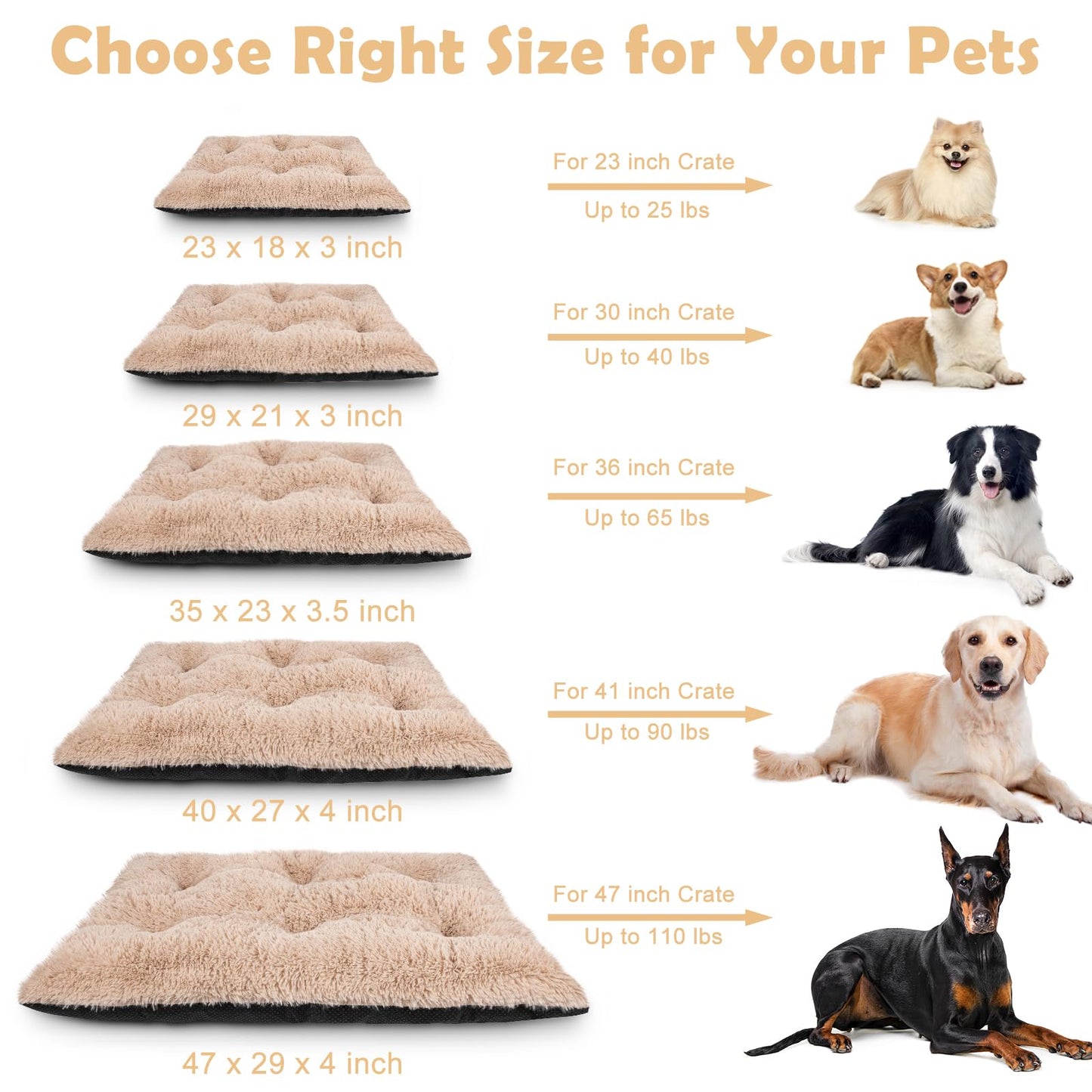JOEJOY Large Dog Bed Crate Pad, Deluxe Plush Washable Dog Beds Fulffy Soft Kennel Pad Anti-Slip Pet Sleeping Mat for Large Medium Small Dogs, 35" x 23", Beige