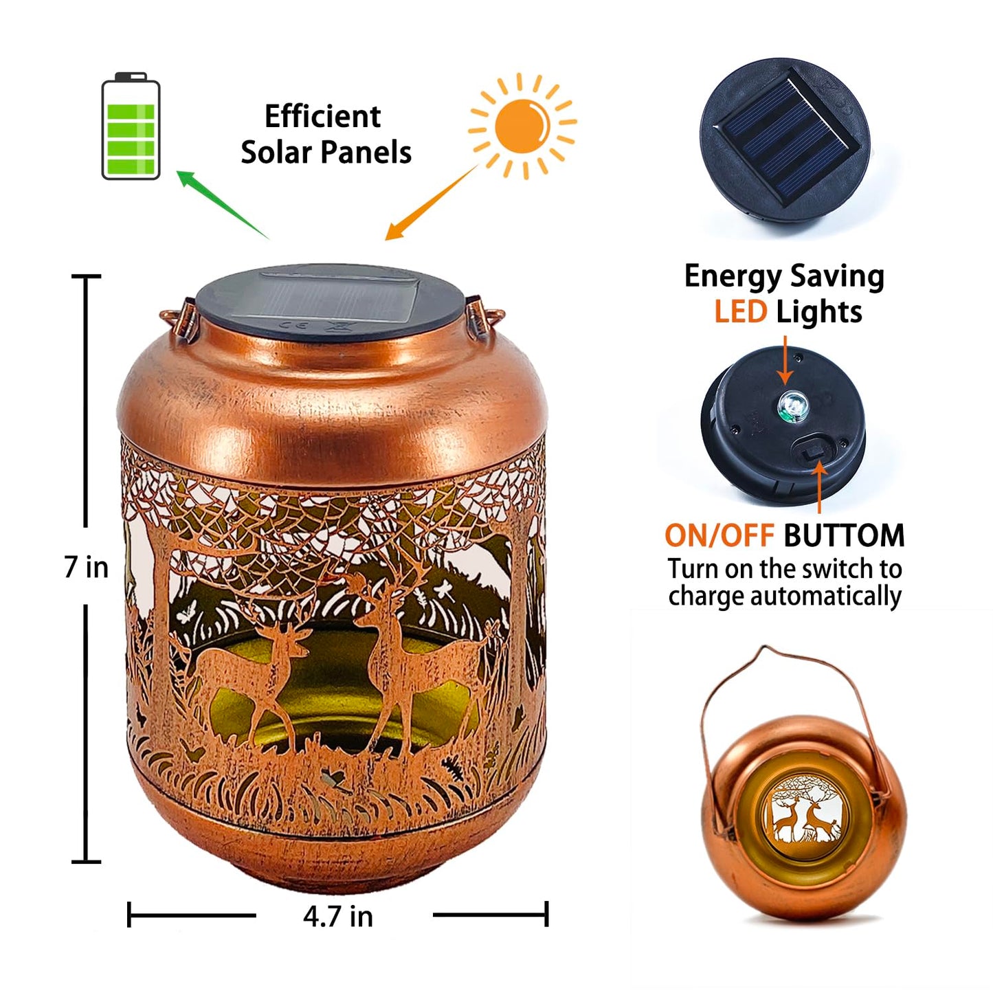 Deer Solar Lanterns Outdoor Waterproof Hanging Solar Lights Deer Gifts for Women Men Metal Decorative LED Lanterns for Yard,Patio,Lawn,Tabletop,Pathway,Landscape,Garden Decor
