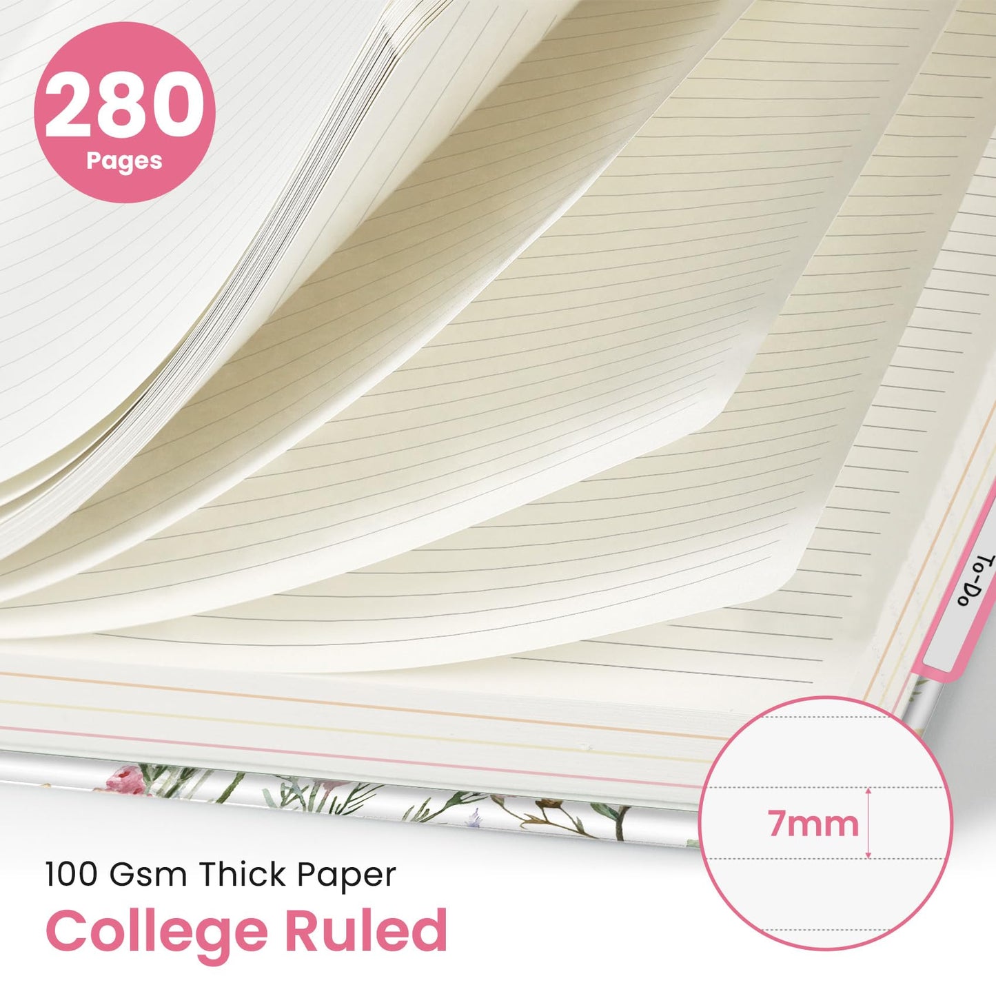 Large Spiral Lined Notebooks for Work with Removable Dividers & Tabs, 8.5"x11" Pretty Hardcover 5 Subject Notebook Journal for Women, College Ruled, Perfect for Study & Office Organization, 280 Pages,Wildflowers
