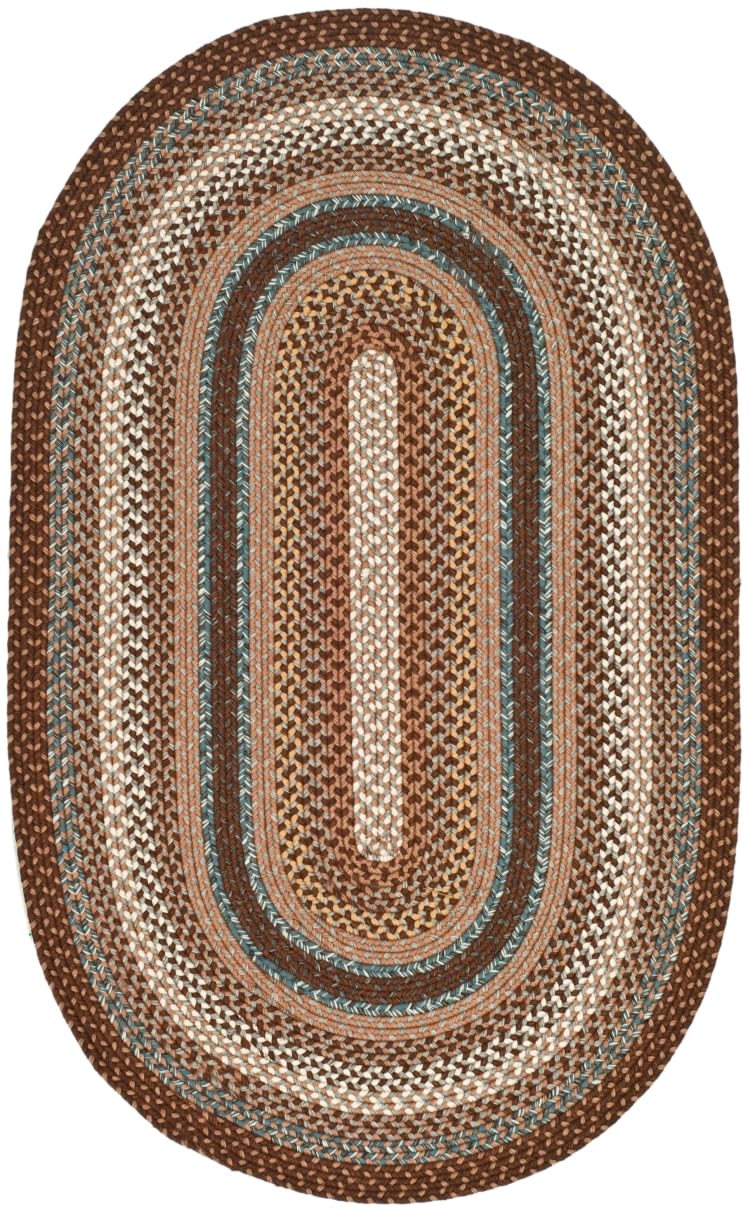 SAFAVIEH Washable Rug Outdoor Braided Collection - 3' x 5' Oval, Brown & Multi, Handmade & Reversible, Non-Shedding & Easy to Clean, Ideal for Patio, Backyard, Mudroom (BRD313A)