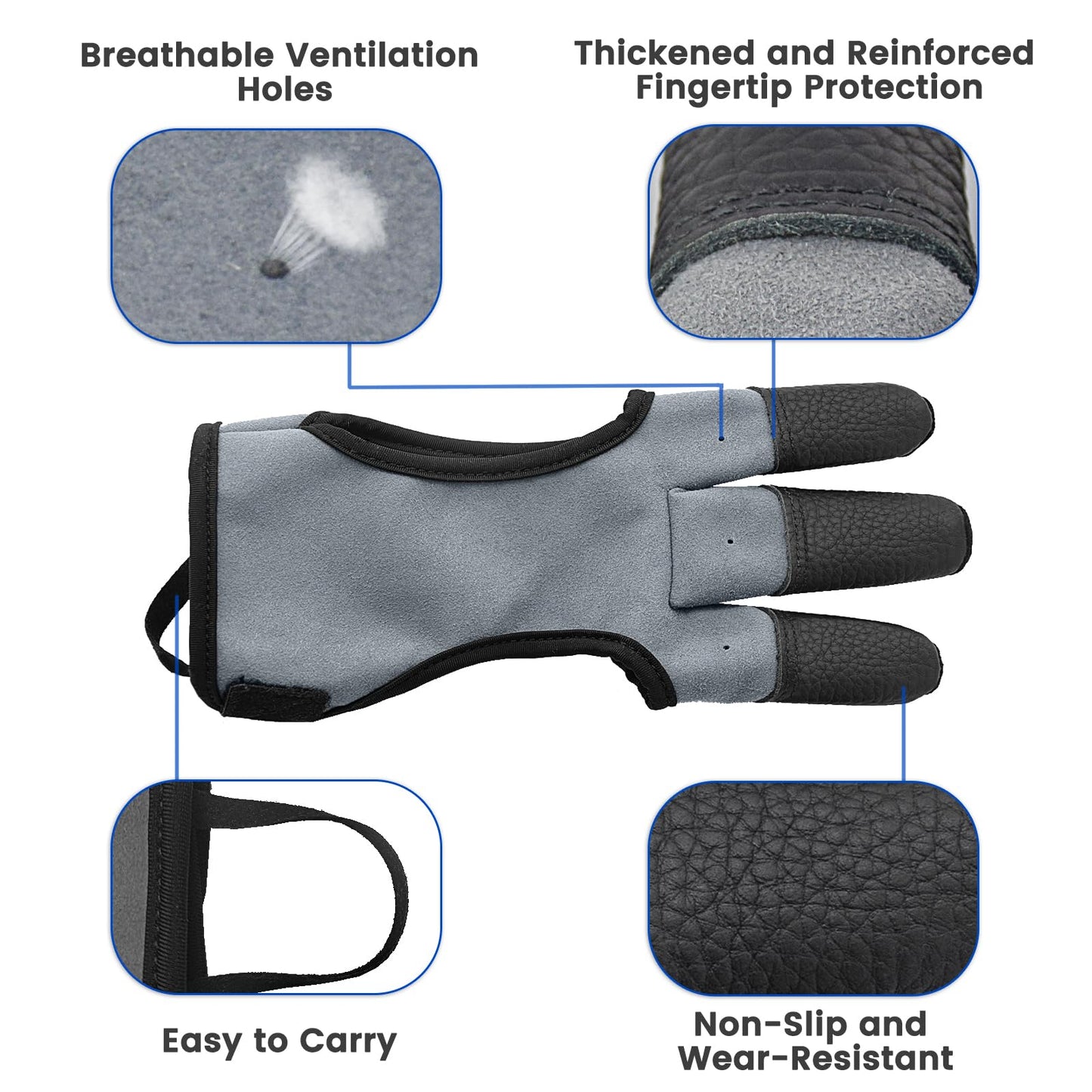 Seektop Archery Gloves Shooting Hunting Leather Three Finger Protector for Youth Adult Beginner