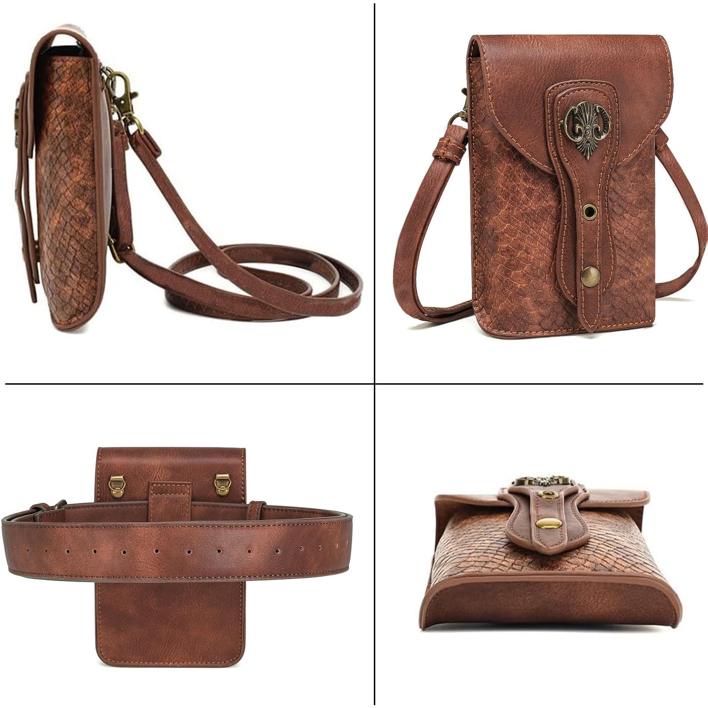 Larswon Renaissance Bag, Medieval Leather Belt Bag - Small Crossbody Bag, Cell Phone Pouch - Brown Fairy