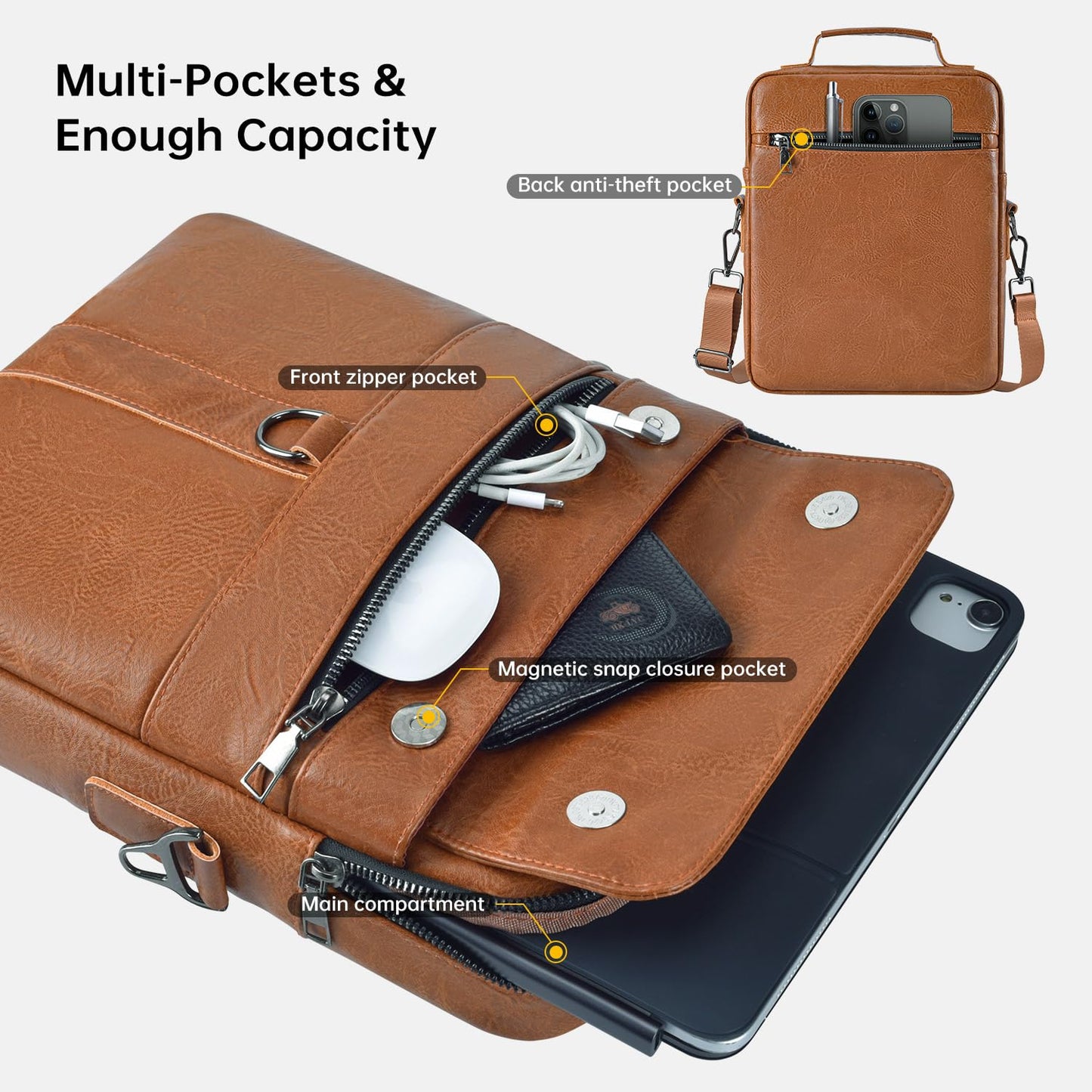 11 Inch Tablet Sleeve Case, Leather iPad Bag for 2026 iPad Air 11 M4 M3 & Pro 11 M4 M5 with Magic Keyboard, Fire HD 10/Max 11, Galaxy Tab A9+ Plus, Brown