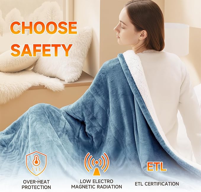 Heated Blanket Electric Blanket King 100"x90" Heating Blanket with Dual Control 10 Heat Levels & 10 Hours Auto-Off Overheat Protection Cozy Soft Flannel King Size Blanket Fast Heating Machine Washable