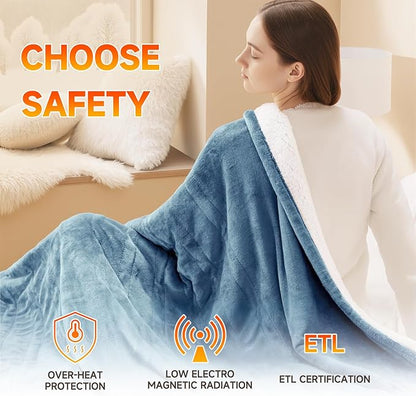 Heated Blanket Electric Blanket King 100"x90" Heating Blanket with Dual Control 10 Heat Levels & 10 Hours Auto-Off Overheat Protection Cozy Soft Flannel King Size Blanket Fast Heating Machine Washable