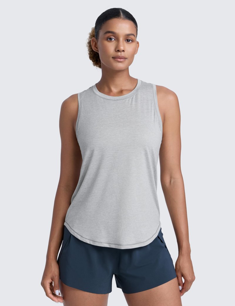 CRZ YOGA Lightweight Workout Tank Tops for Women - Athletic Running Sleeveless Shirts Racerback High Neck T-Shirt Silver Mist Small