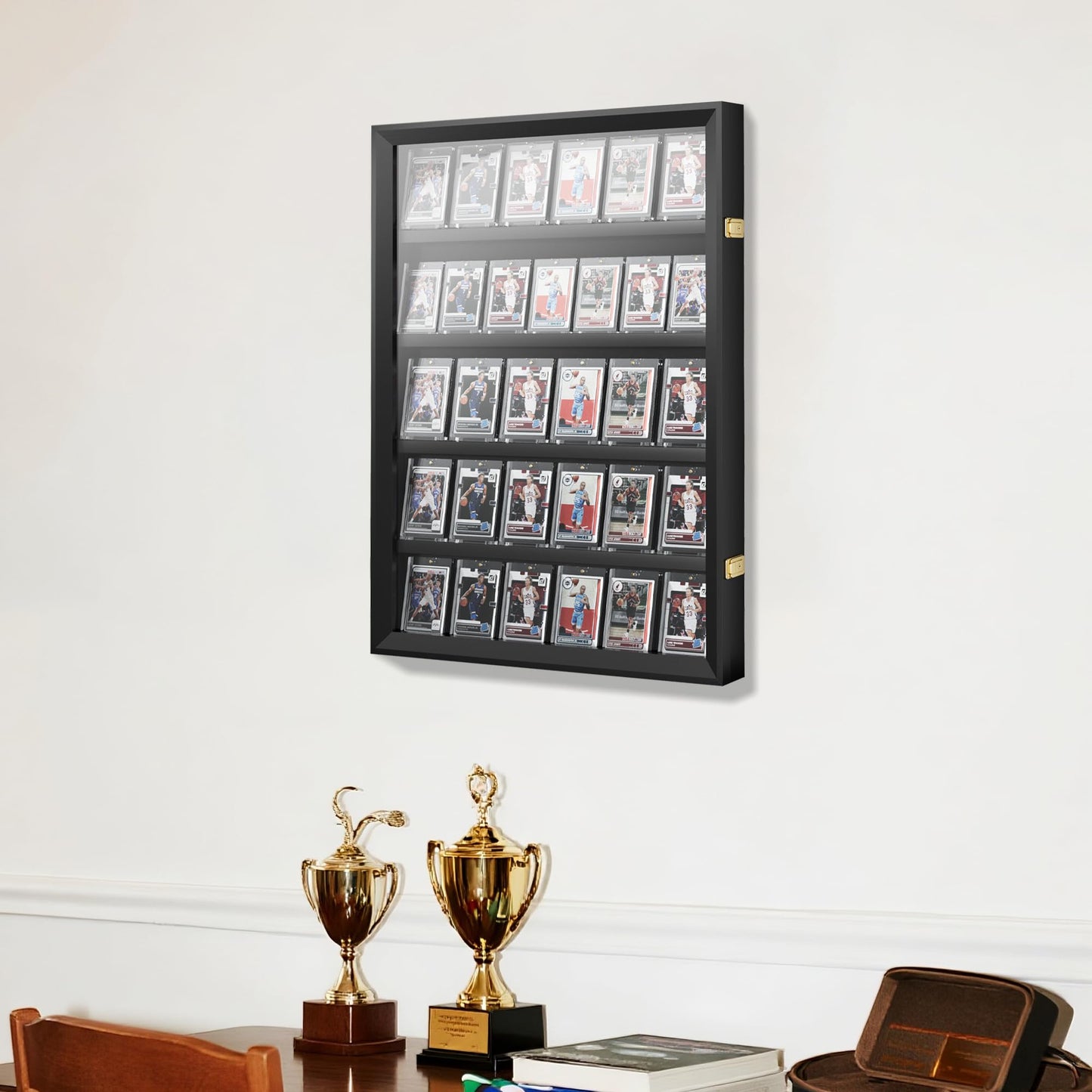 Flocey 35 Graded Sports Card Display Case - Baseball Card Display Frame Lockable for, Football, Basketball, Hockey & Trading Cards - UV Protection & Clear Acrylic, Black