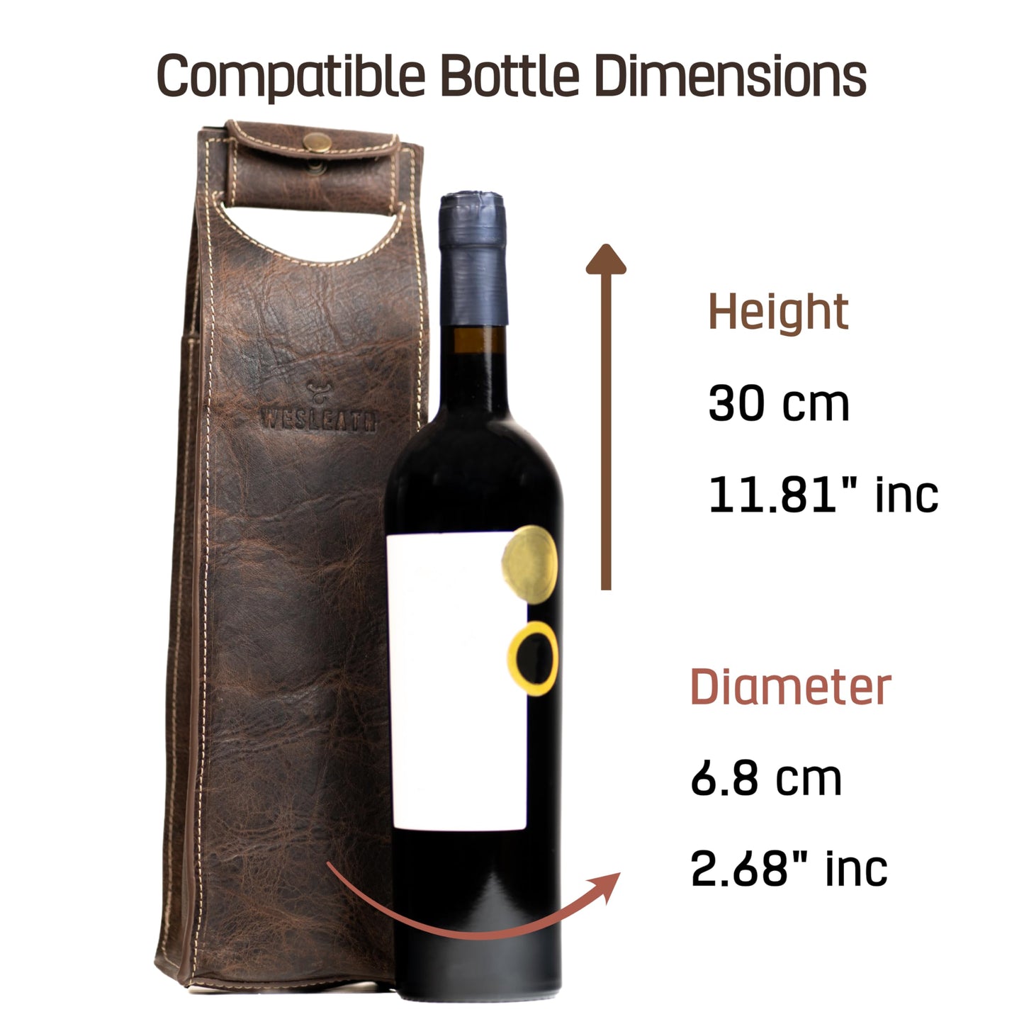 Leather Tote Wine Carrier Bag | Premium Quality Single Bottle Carry with Strong Handles, Full Grain Leather & Metal Buckle - Protective Carrier for Picnic, Wine Champagne Gift Bag in Chocolate