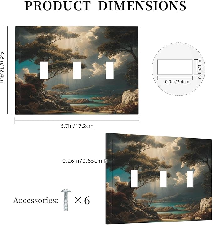 Decorative Art Light Switch Covers Sunburst Over the Wilderness 3 Gang Triple Toggle Wall Plate Decorative Switch plate Electrical Faceplate for Home Decor