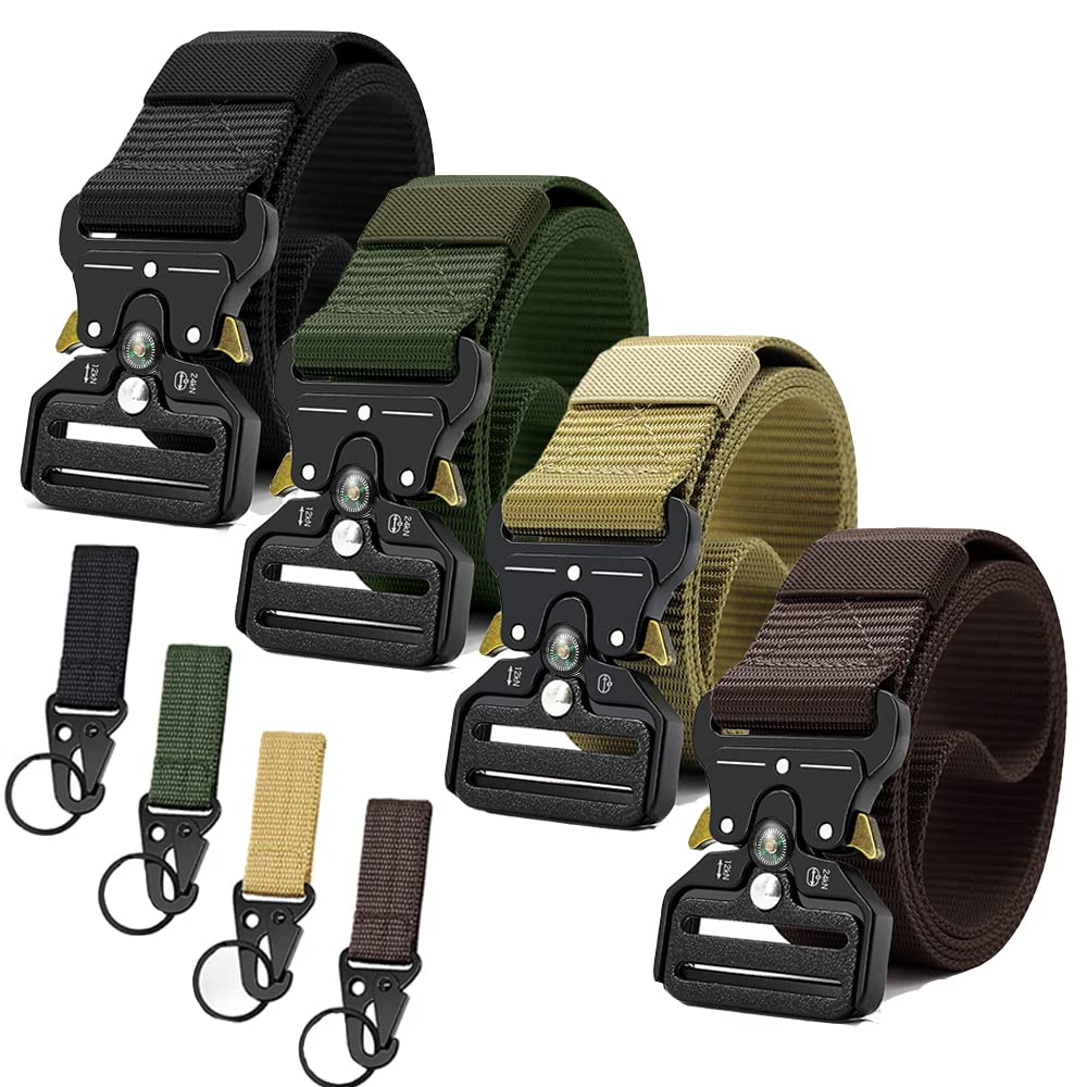YOORAN Tactical Belts for Men 4 Pack, Compass Military Web Belt, Heavy-Duty Quick-Release Metal Buckle Riggers Belt for Men