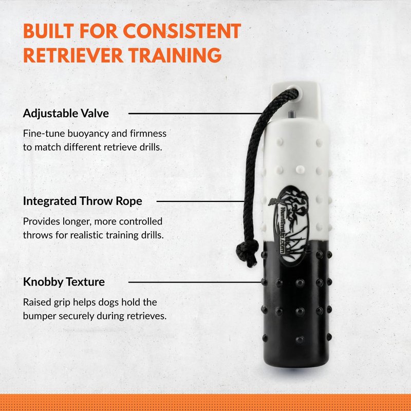 HuntEmUp 3" Plastic Dog Training Bumper – Knobby Retrieving Dummy for Retriever & Hunting Dog Training – Floating Water Training Dummy – Half Black/Half White (6 Pack)