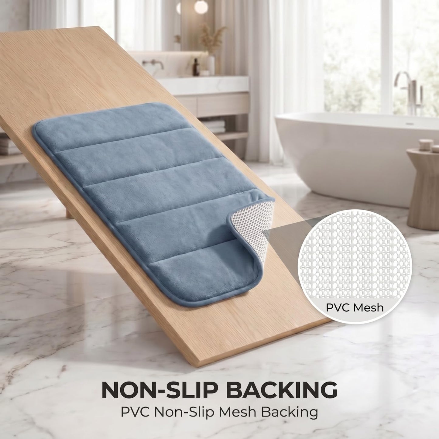 AINAHYVA 2 Piece Memory Foam Bath Mat Set, Extra Soft Absorbent Bathroom Rugs with U-Shaped Toilet Rug, Non-Slip Backing, Machine Washable, 24x16 + 20x20 U-Shaped, Dusty Blue