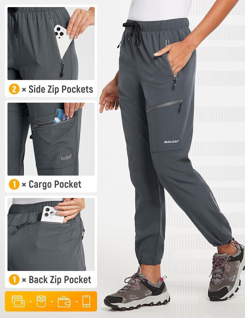 Baleaf Women's Quick-Dry Hiking Pants - Lightweight, Water-Resistant Cargo Design | Elastic Waist, All Seasons
