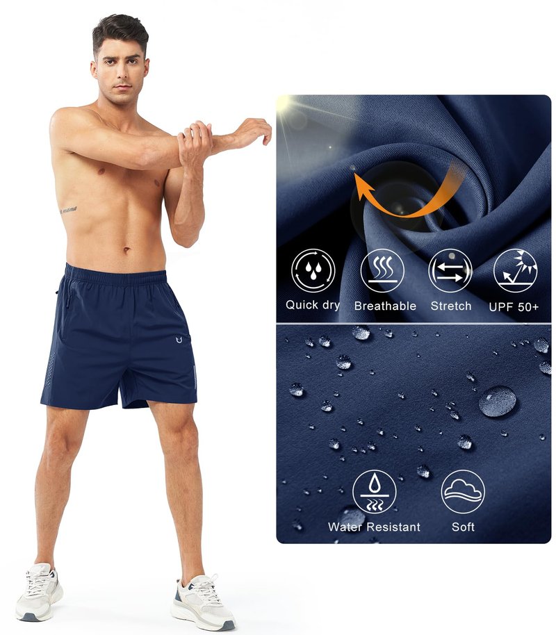 NORTHYARD Men's Athletic Running Shorts Gym Workout 7"/9"/5" Quick Dry Lightweight Sports Basketball Tennis 3 Zipper Pockets DARKBLUE-5inch L