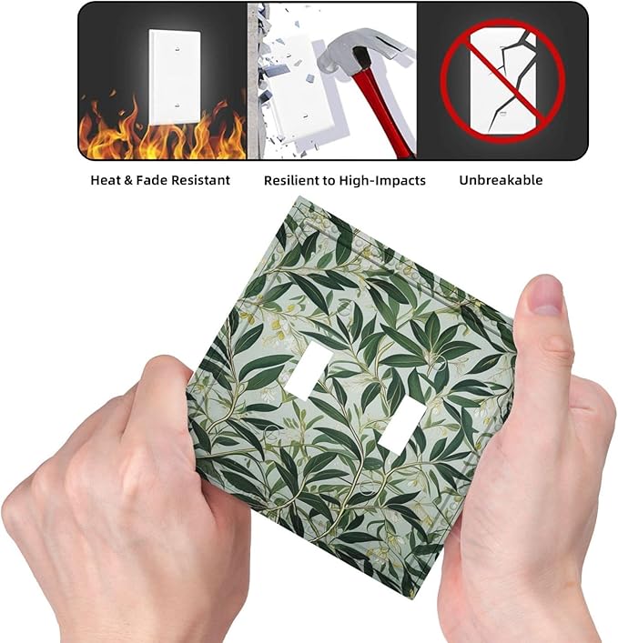 Sage Eucalyptus Leaves Foliage Light Switch Covers Double Toggle 2 Gang Wall Plate Dual Decorative Switchplate Electrical Faceplate for Farmhouse Decor