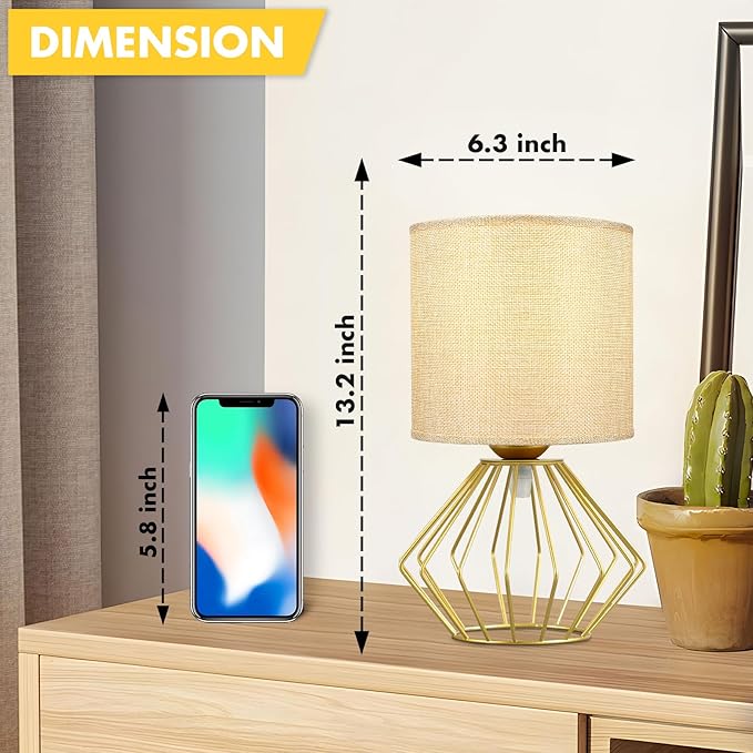 Hamilyeah Gold Table Lamps Set of 2, Modern Bedside Lamps with Fabric Shade, Simple Table Lamps for Bedroom, Living Room, Office, Desk Lamp for Night Stand