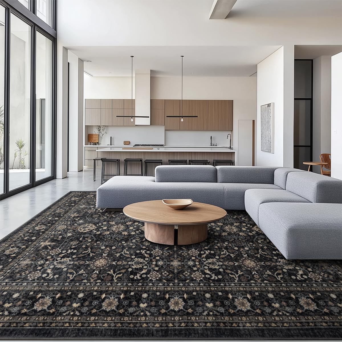Ruaruarug Washable Area Rug 8x10 for Living Room, Bedroom, Ultra Soft Non Slip Stain & Fade Resistant, Pet & Kids Friendly, Suitable for High Traffic Areas Easy to Clean for Office Kitchen, Black Grey