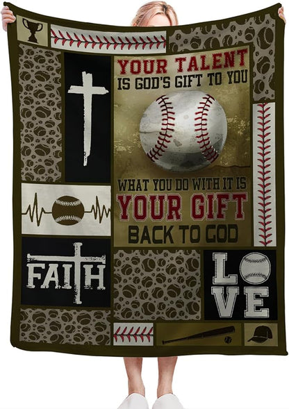 Baseball Blanket Decor Gifts for Boys Flannel Fleece Fuzzy Christian Throw Blanket Soft Warm Cozy Plush Sports Blanket for Bed Couch Living Room Stuffed Decoration for Kids Adult 60"x50"