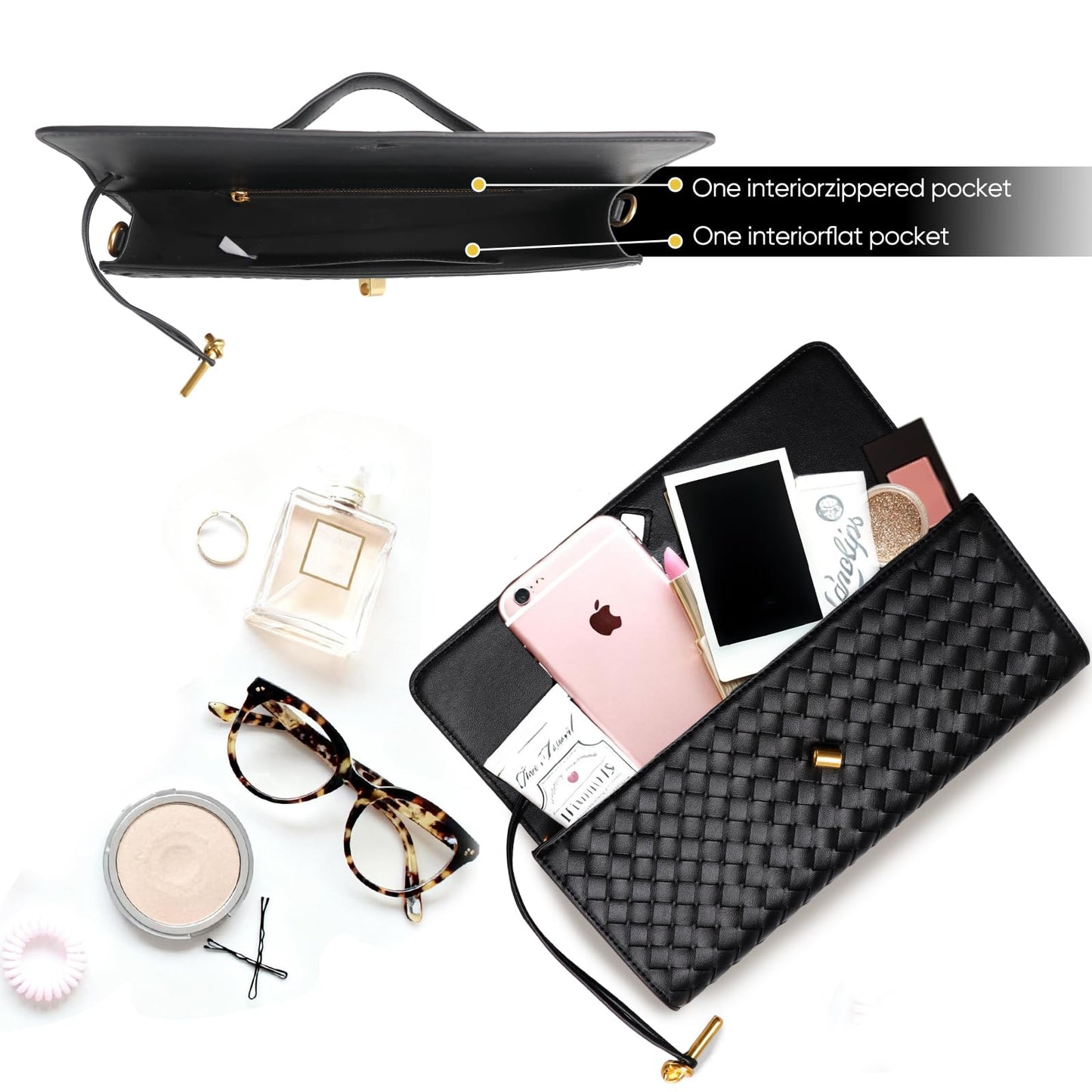 TYJONX Pu Leather Woven Purse For Women,Evening Clutch Purses for Women,Woven Bag with Metal Turn Lock for Party,Wedding