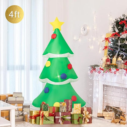 4FT Inflatable Christmas Tree with LED Lights, Blow-Up Christmas Decoration for Indoor/Outdoor Yard, Includes Air Blower, Festive Xmas Decor for Home, Party, Lawn, Easy Setup Christmas Ornament