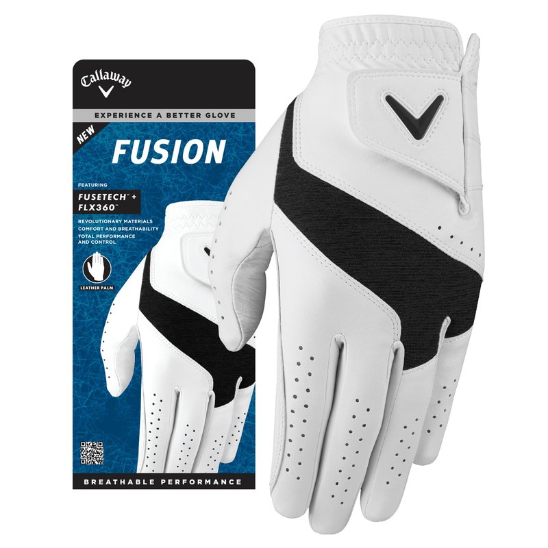 Callaway Golf Fusion Glove (Standard, Large, White/Charcoal, Worn on Left Hand)